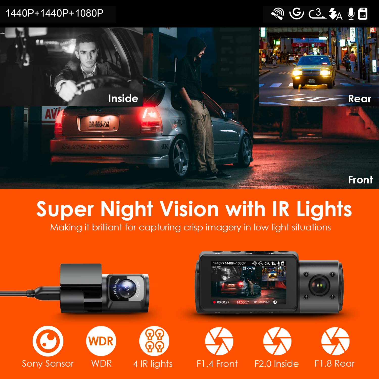 Foto 6 pulgar | Dash Cam Vantrue N4 De Tres Canales 4k+1080p En La Parte Delantera Y Trasera - Venta Internacional.
