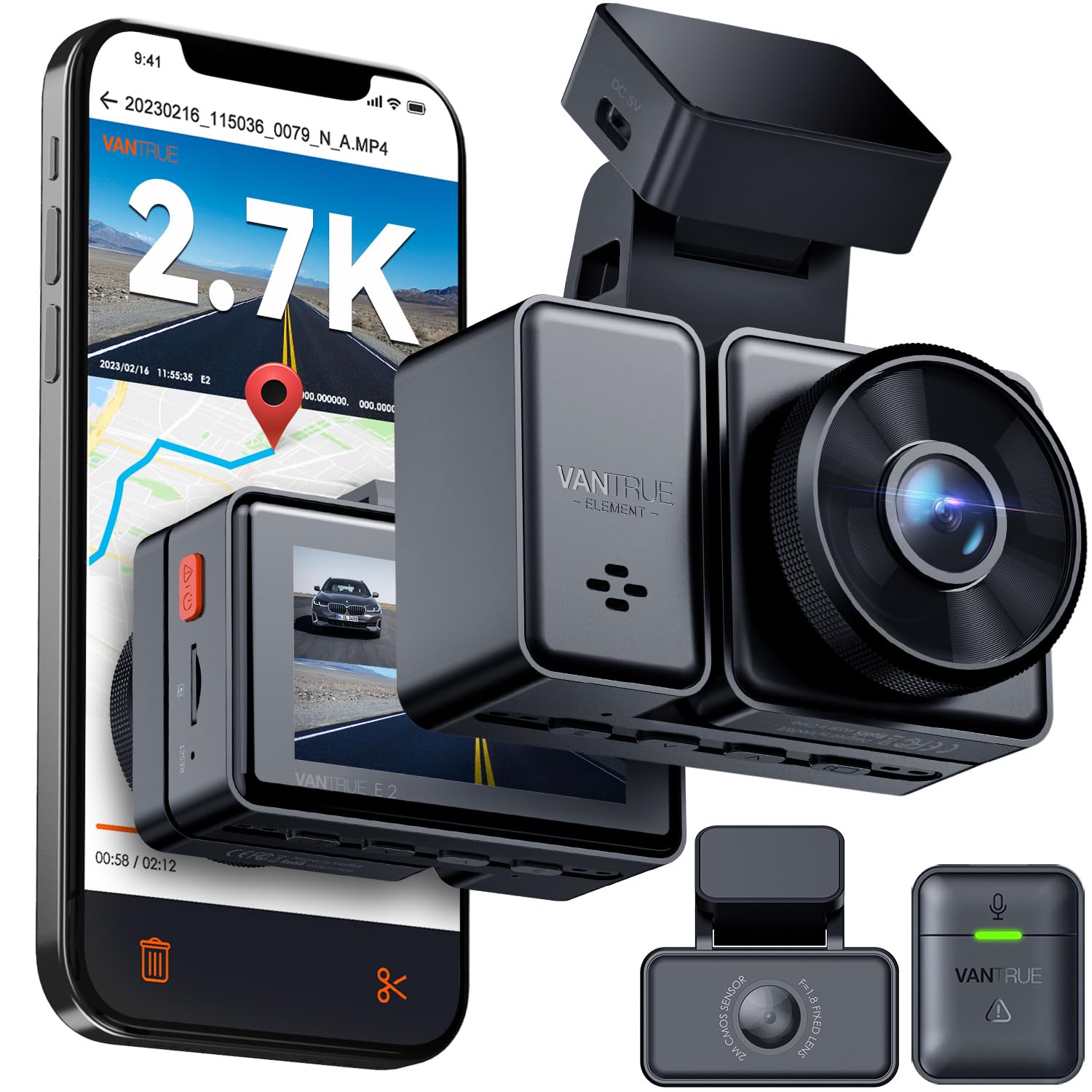 Foto 2 pulgar | Dash Cam Vantrue E2 Delantera Y Trasera 2.7k + 2.7k Para Coches - Venta Internacional.