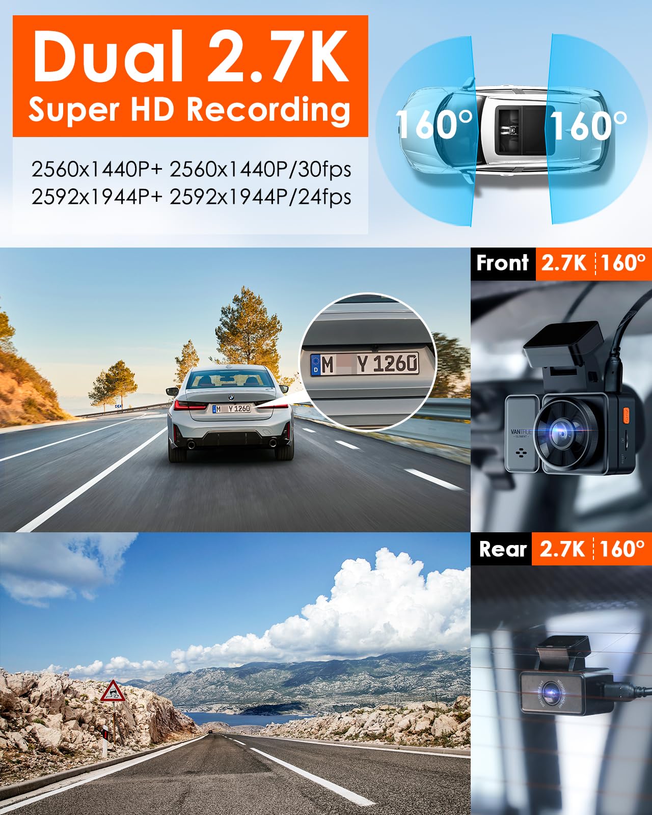 Foto 3 pulgar | Dash Cam Vantrue E2 Delantera Y Trasera 2.7k + 2.7k Para Coches - Venta Internacional.