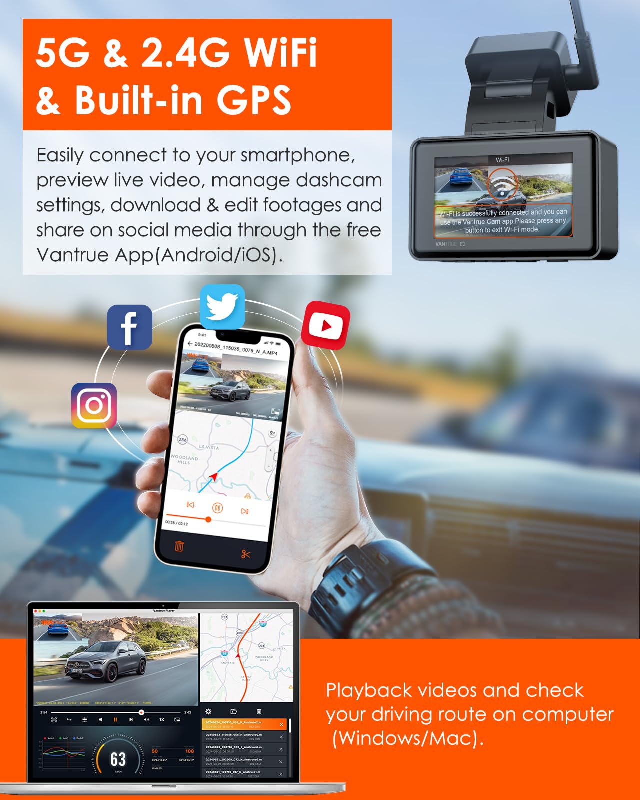 Foto 5 pulgar | Dash Cam Vantrue E2 Delantera Y Trasera 2.7k + 2.7k Para Coches - Venta Internacional.