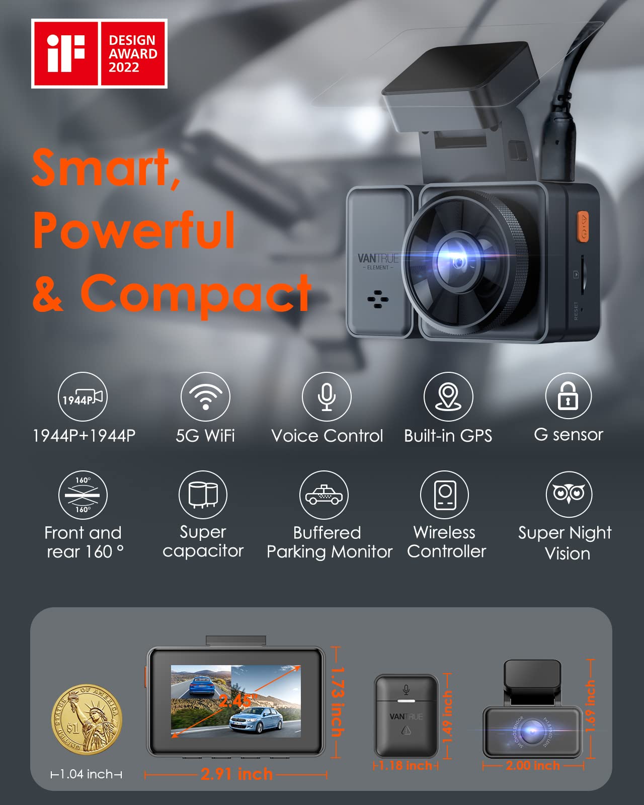 Foto 8 pulgar | Dash Cam Vantrue E2 Delantera Y Trasera 2.7k + 2.7k Para Coches - Venta Internacional.
