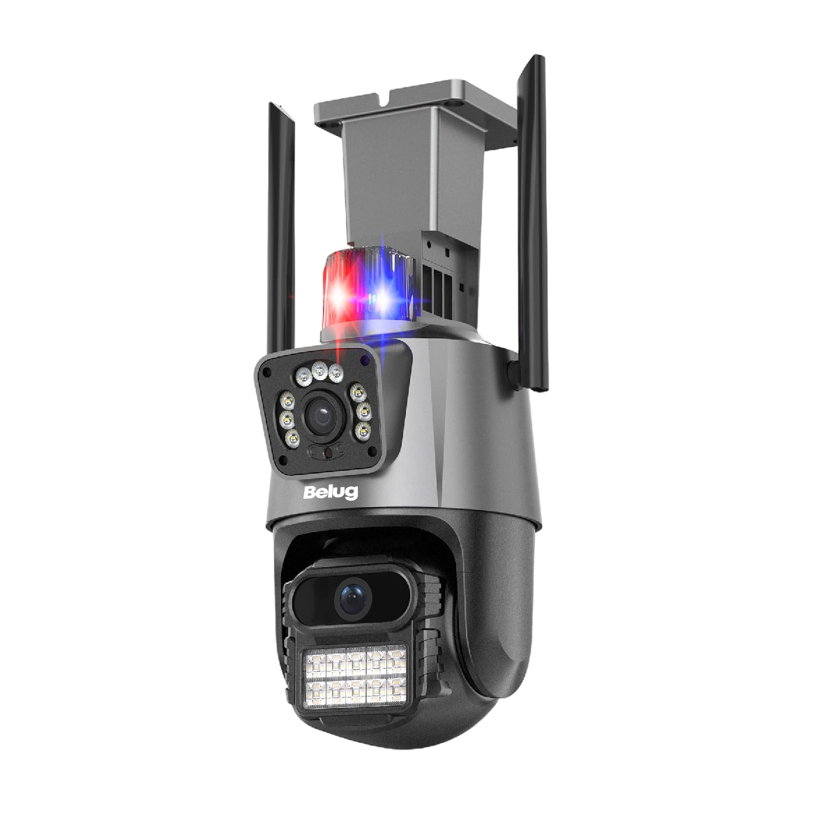Cámara De Seguridad Belug Doble Lente 8mp Con Tarjeta Sd 128 Gb Gris