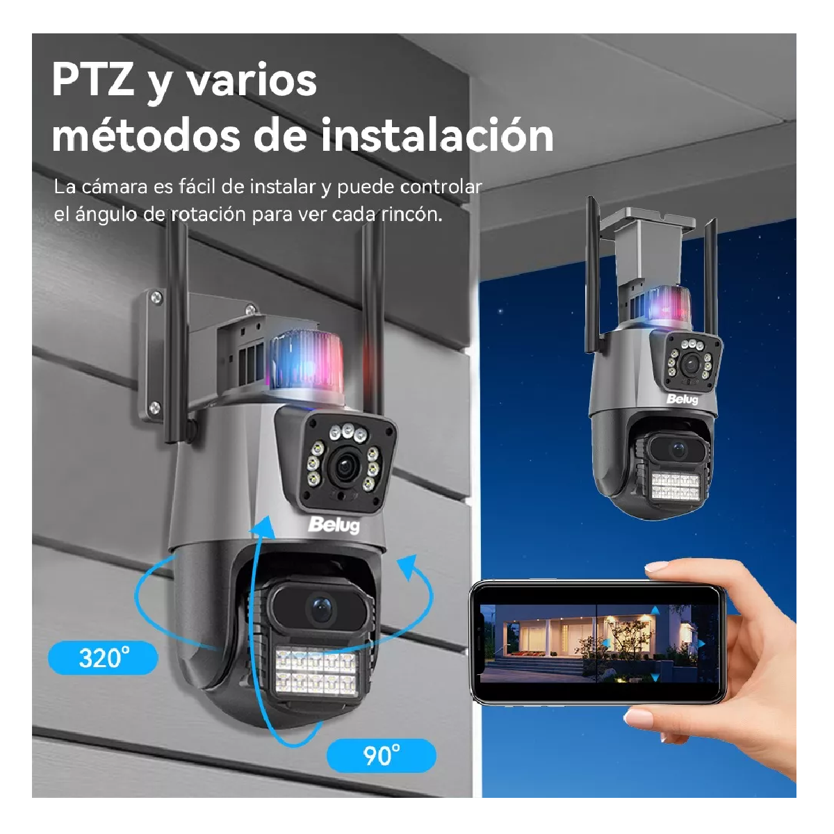 Foto 5 pulgar | Cámara De Seguridad Belug Doble Lente 8mp Con Tarjeta Sd 128 Gb Gris