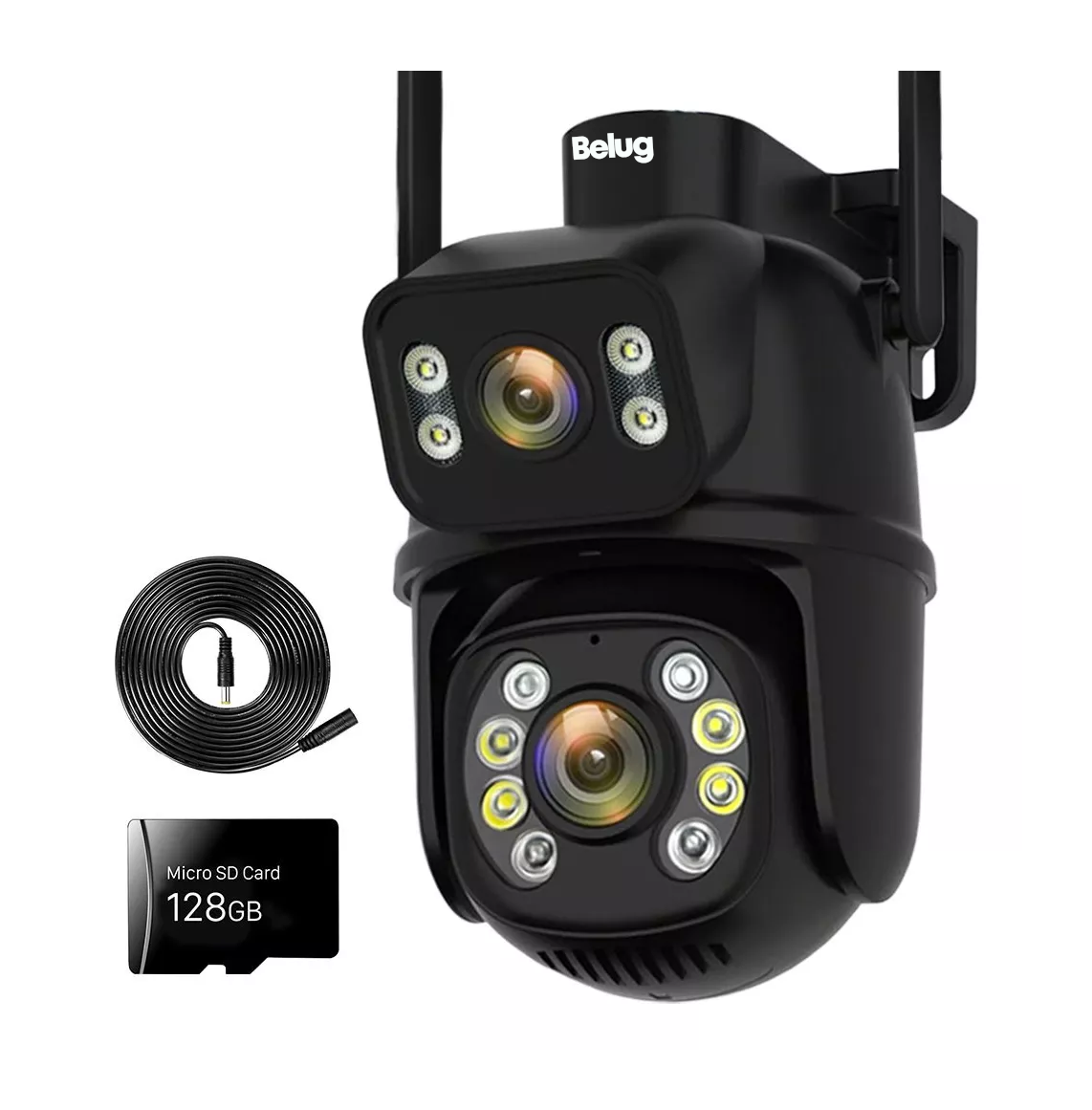 Cámara De Seguridad Wifi Exteriores Belug Negra 8mp Con Tarjeta Sd 128 Gb