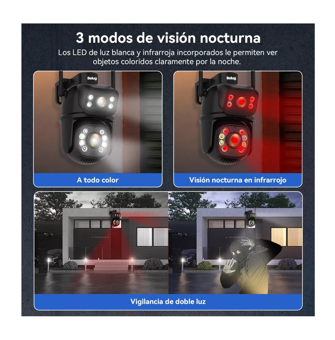 Foto 5 pulgar | Cámara De Seguridad Wifi Exteriores Belug Negra 8mp Con Tarjeta Sd 128 Gb