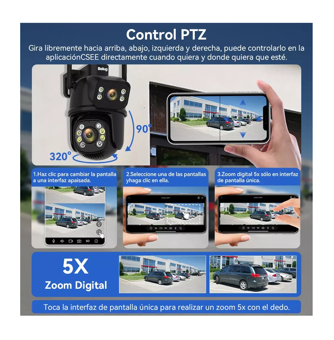 Foto 5 | Cámara De Seguridad Wifi Exteriores Belug Negra 8mp Con Tarjeta Sd 128 Gb
