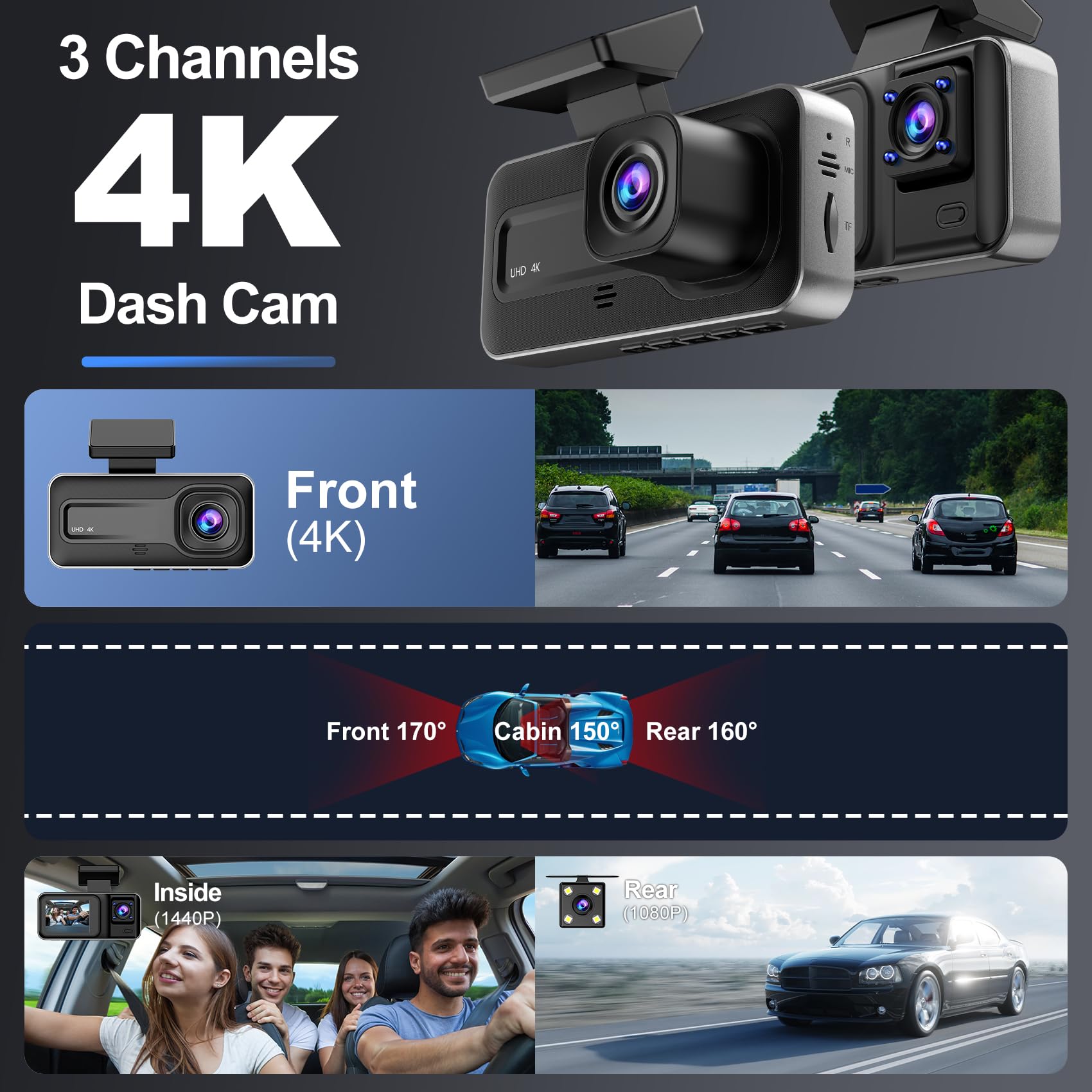 Foto 3 pulgar | Dash Cam Chensive 4k De 3 Canales Y 64 Gb Con Super Night Vision - Venta Internacional.