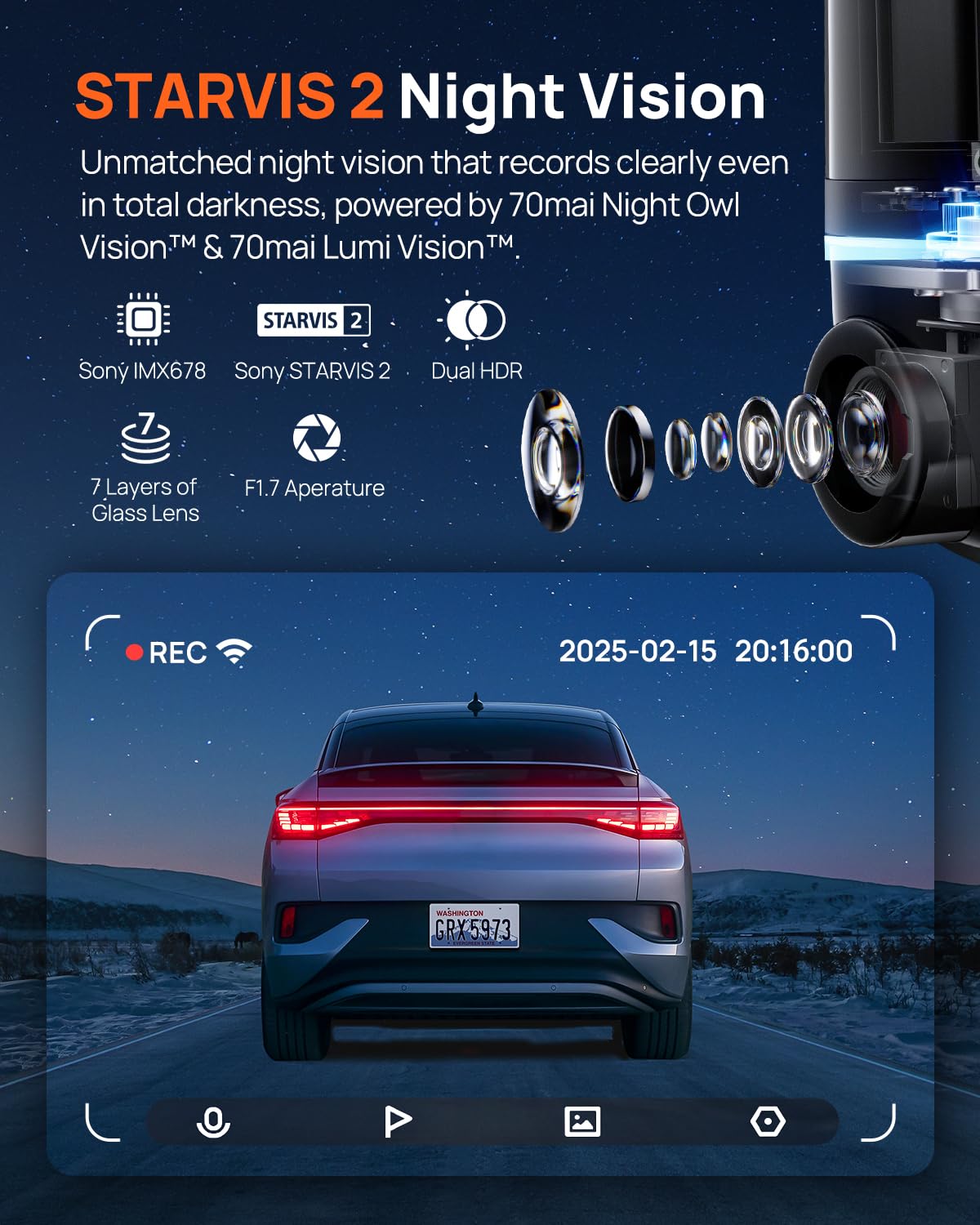Foto 4 pulgar | Dash Cam 70mai X800 4k Delantera Y Trasera Sony Imx678 4g Lte - Venta Internacional.