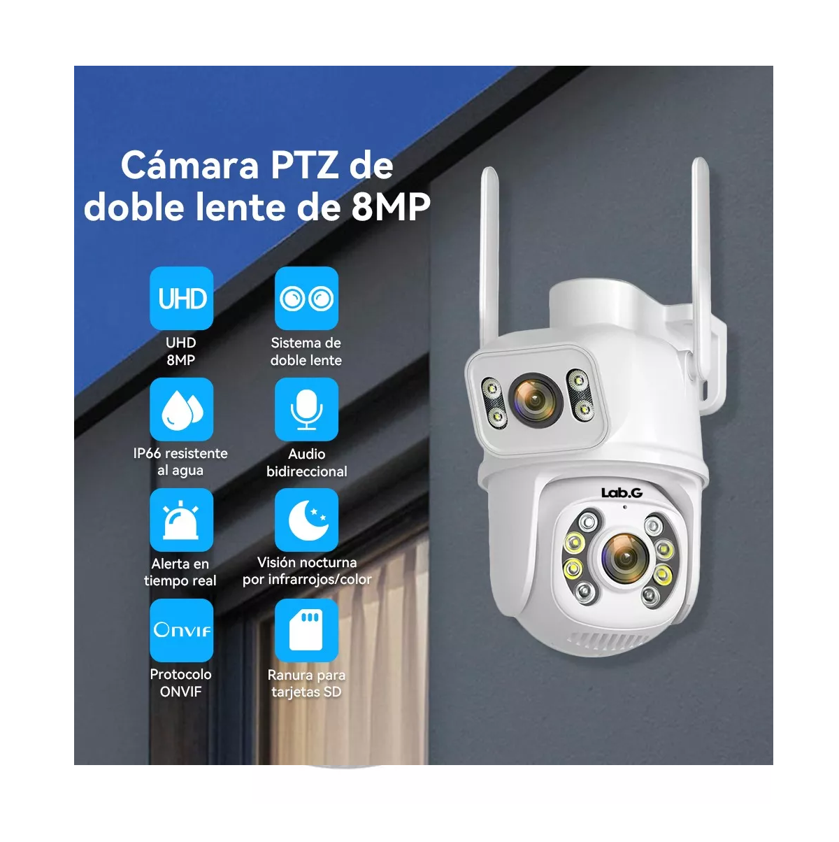 Foto 2 | Cámara De Seguridad Exterior De Doble Lente 8mp Con Alexa Lab.g Negro Con Blanco