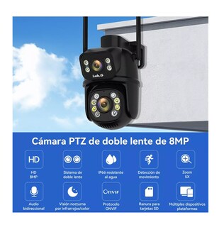 Foto 2 | Cámara De Seguridad Wifi Exteriores 8mp Con Tarjeta Sd 128gb Negra