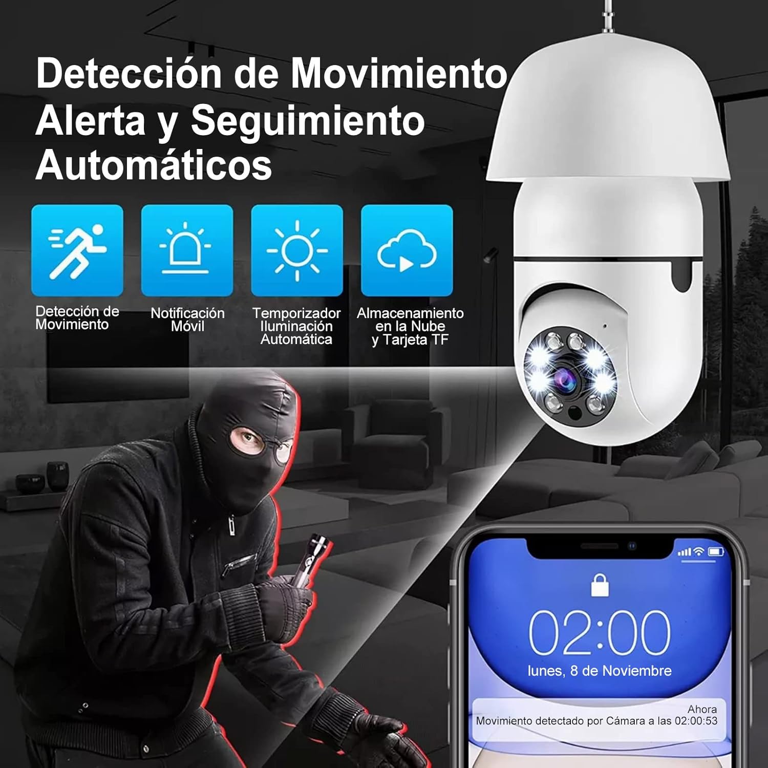 Foto 3 pulgar | Cámara de Seguridad Wifi Vigilancia 1080p con Alarma y Audio Bidireccional