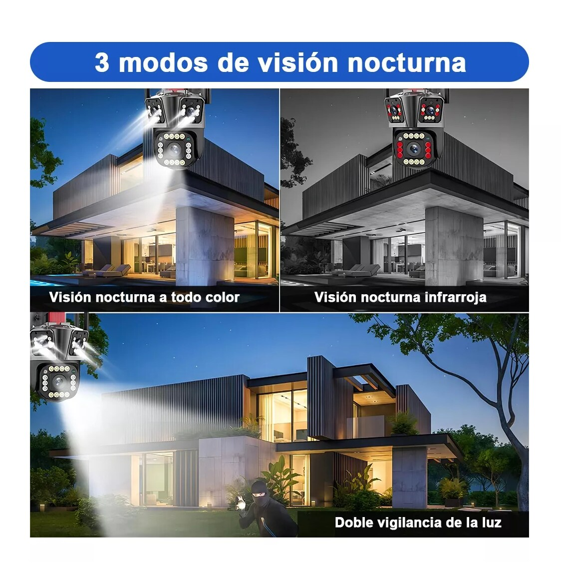 Foto 3 | Cámara De Vigilancia Belug De 8mp Con 3 Pantallas Y Zoom 10x Alexa Negra