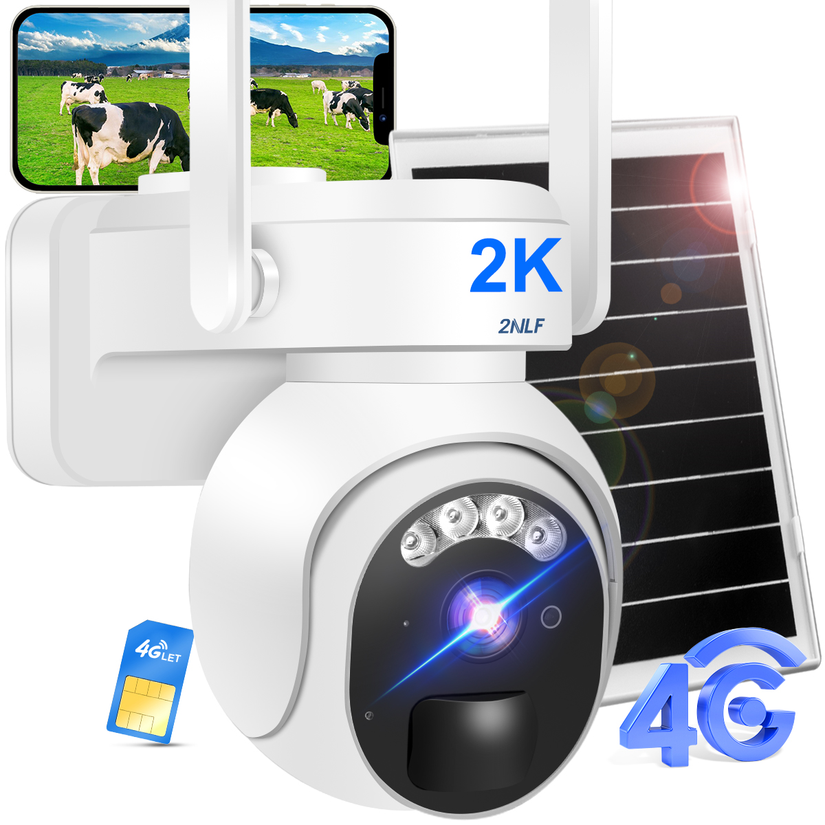 Ation 4g Solar Cámara De Seguridad Domo Con Baterías Hd 2k Llamada Bidireccional Visión Nocturna 360° 2005