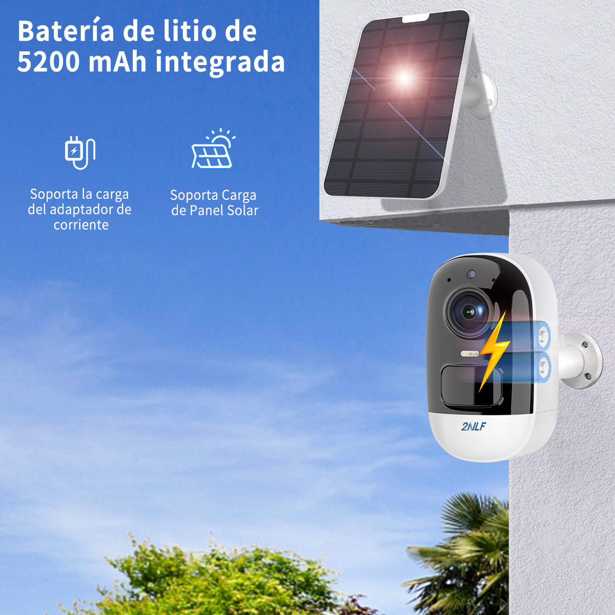 Foto 3 pulgar | Cámara de seguridad 2NLF 4MP Full HD WiFi con panel solar color blanco