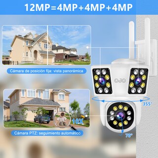 Foto 4 | OJO® 12mp Cámara de Seguridad Exterior 3 Lentes 3 Pantalla Zoom Digital 10x Cámara Vigilancia Color Blanco