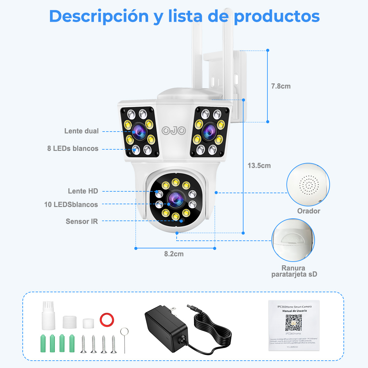 Foto 9 pulgar | OJO® 12mp Cámara de Seguridad Exterior 3 Lentes 3 Pantalla Zoom Digital 10x Cámara Vigilancia Color Blanco