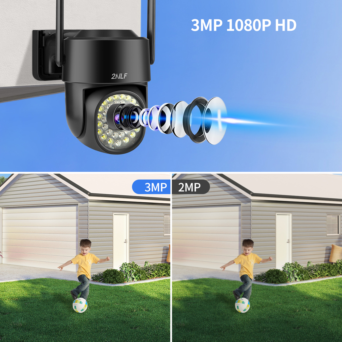 Foto 7 pulgar | 2NLF® 5MP Cámara de seguridad ip Camara wifi exterior color negro