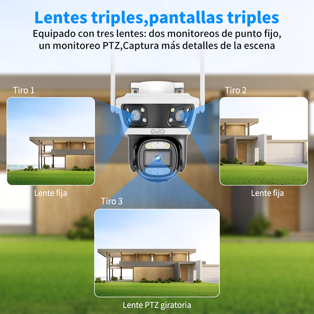 Foto 4 pulgar | Ojo® 12mp Cámara Vigilancia Tres Lentes Tres Pantalla