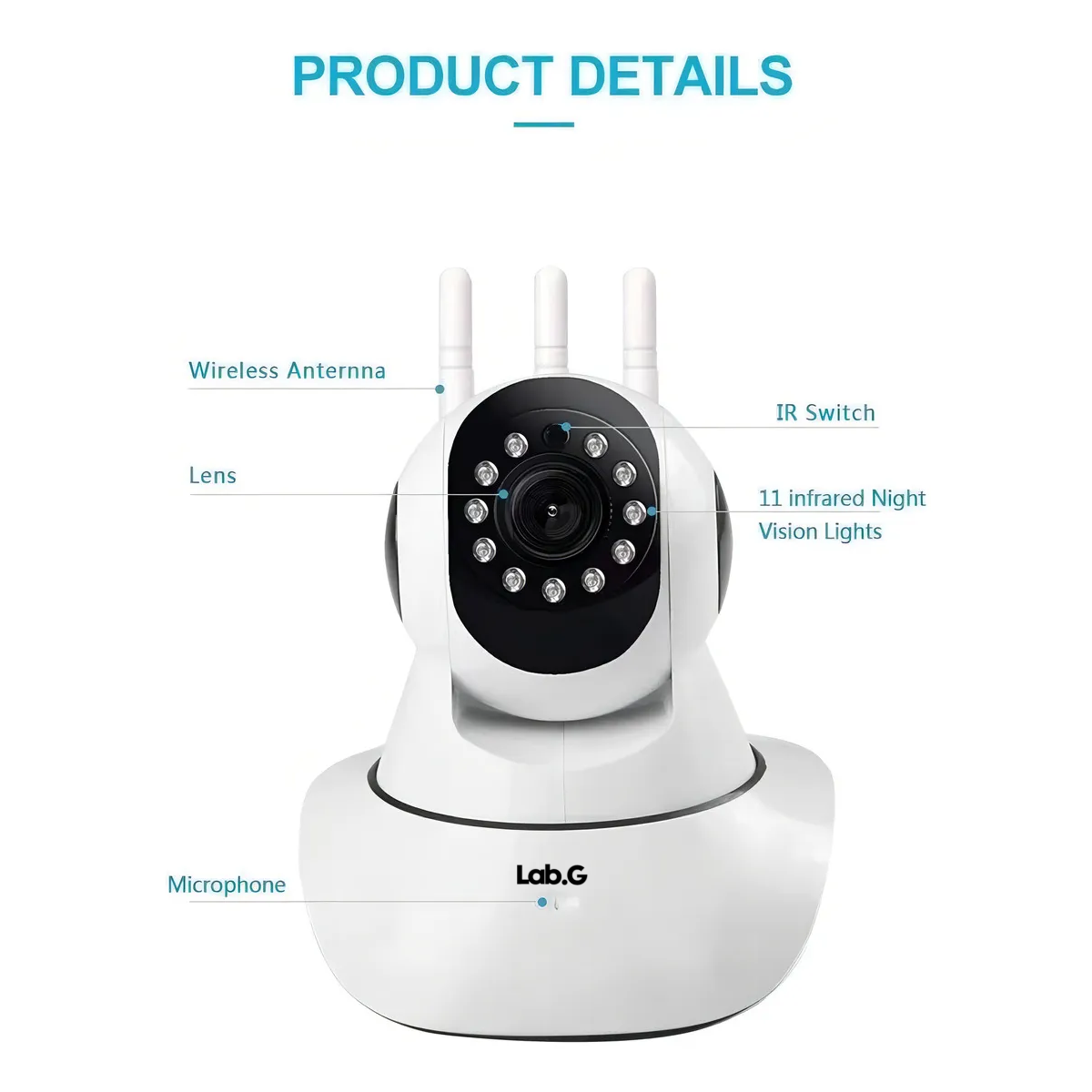 Foto 6 pulgar | Cámara Seguridad Wifi Ip360 Infrarrojo Sensor 3 Antena 1080p Lab.g Blanco