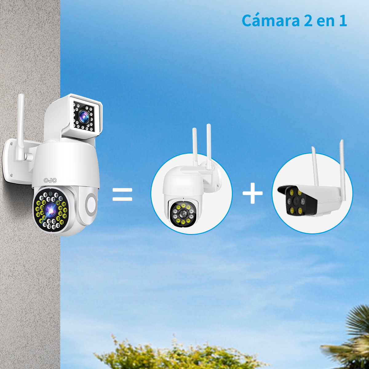 Foto 2 | Ojo® 2K Cámara Vigilancia Exterior Tres Lentes Zoom