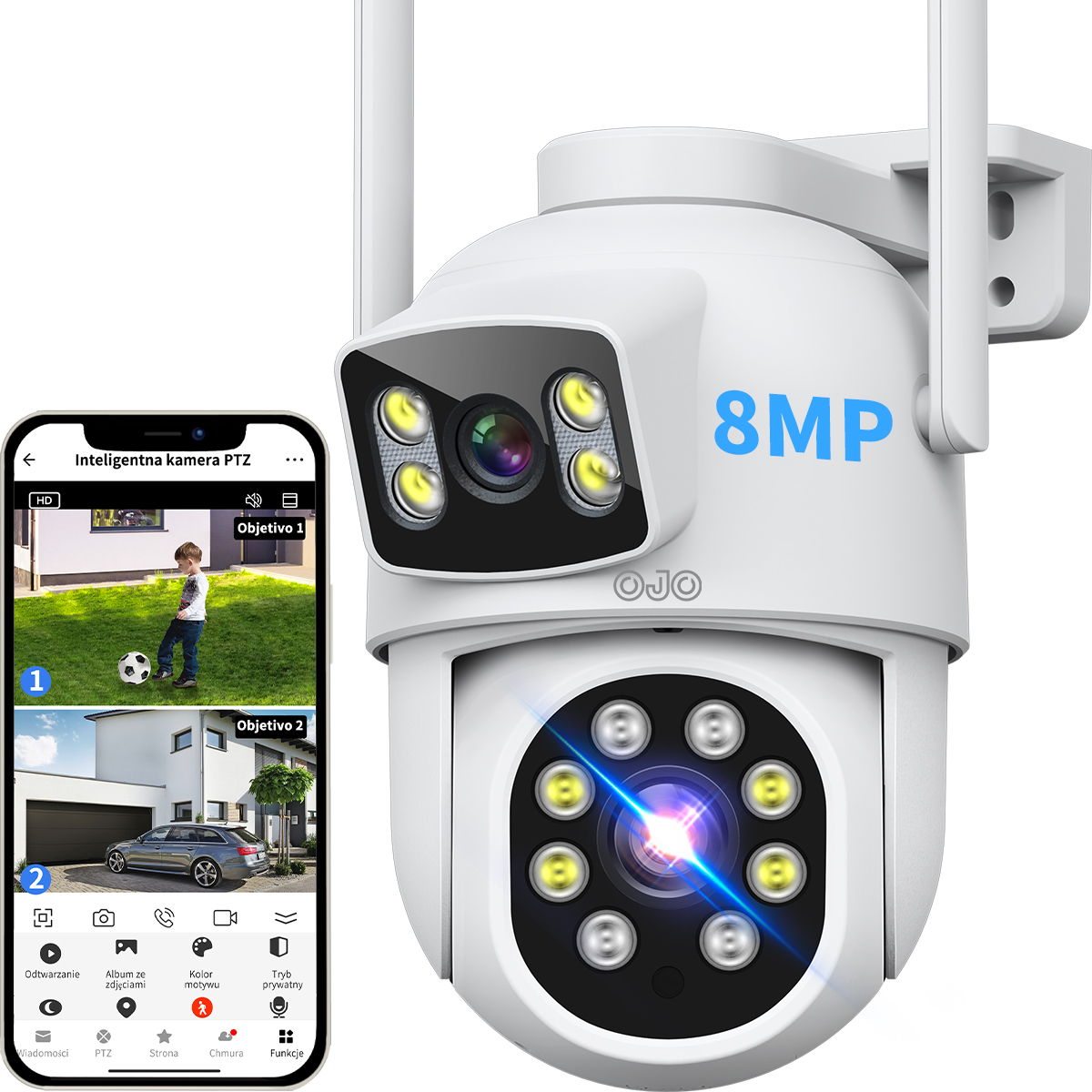Foto 1 | Ojo® 8mp 4k Cámara Vigilancia Exterior Doble Pantalla