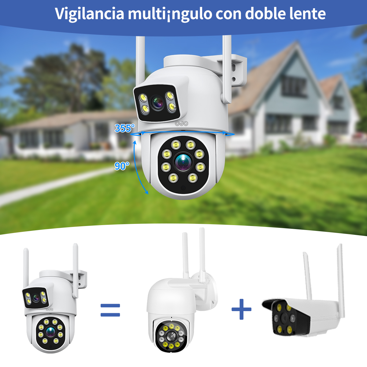 Foto 3 pulgar | Ojo® 8mp 4k Cámara Vigilancia Exterior Doble Pantalla