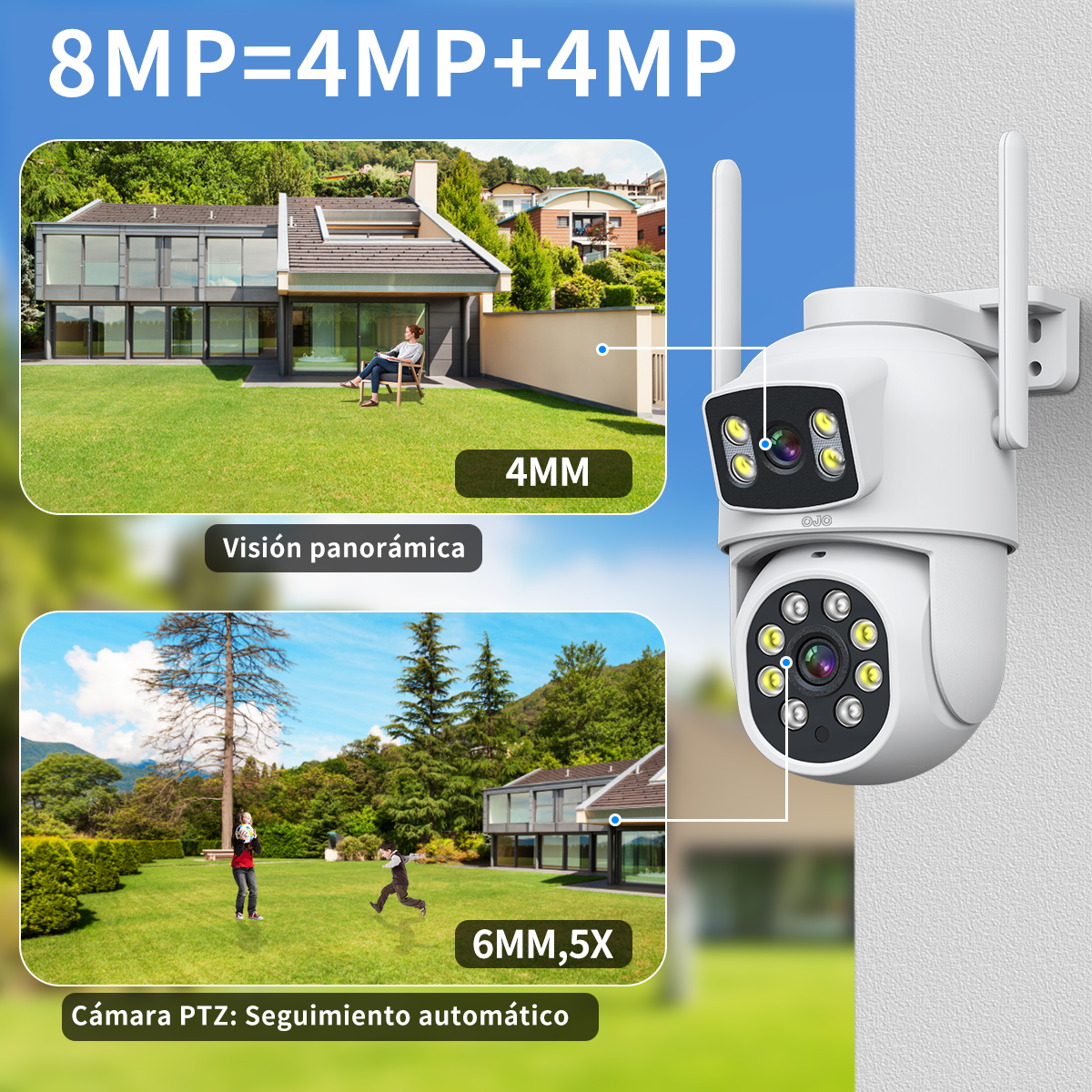 Foto 4 pulgar | Ojo® 8mp 4k Cámara Vigilancia Exterior Doble Pantalla