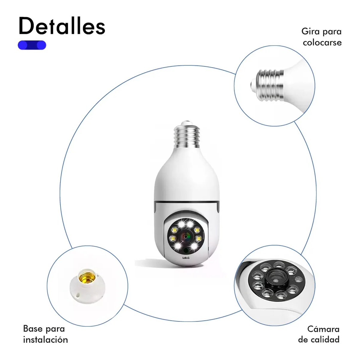 Foto 5 pulgar | Cámara De Seguridad Socket 3mp Wifi Exterior/interior 360º Lab.g Blanco