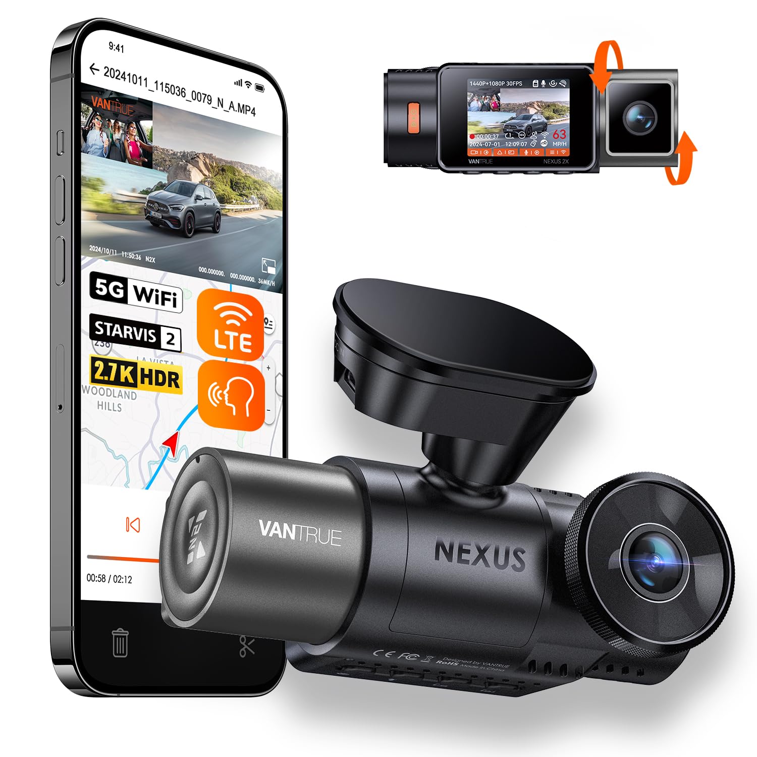 Dash Cam Vantrue N2x 2.7k Con Gps Wifi 5g Frontal E Interior - Venta Internacional.