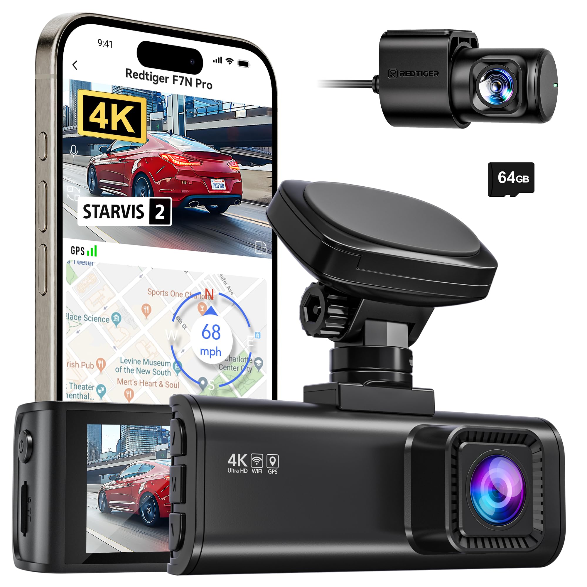 Dash Cam Redtiger F7n Pro 4k Frontal Y Trasera Con Tarjeta De 64 Gb - Venta Internacional.