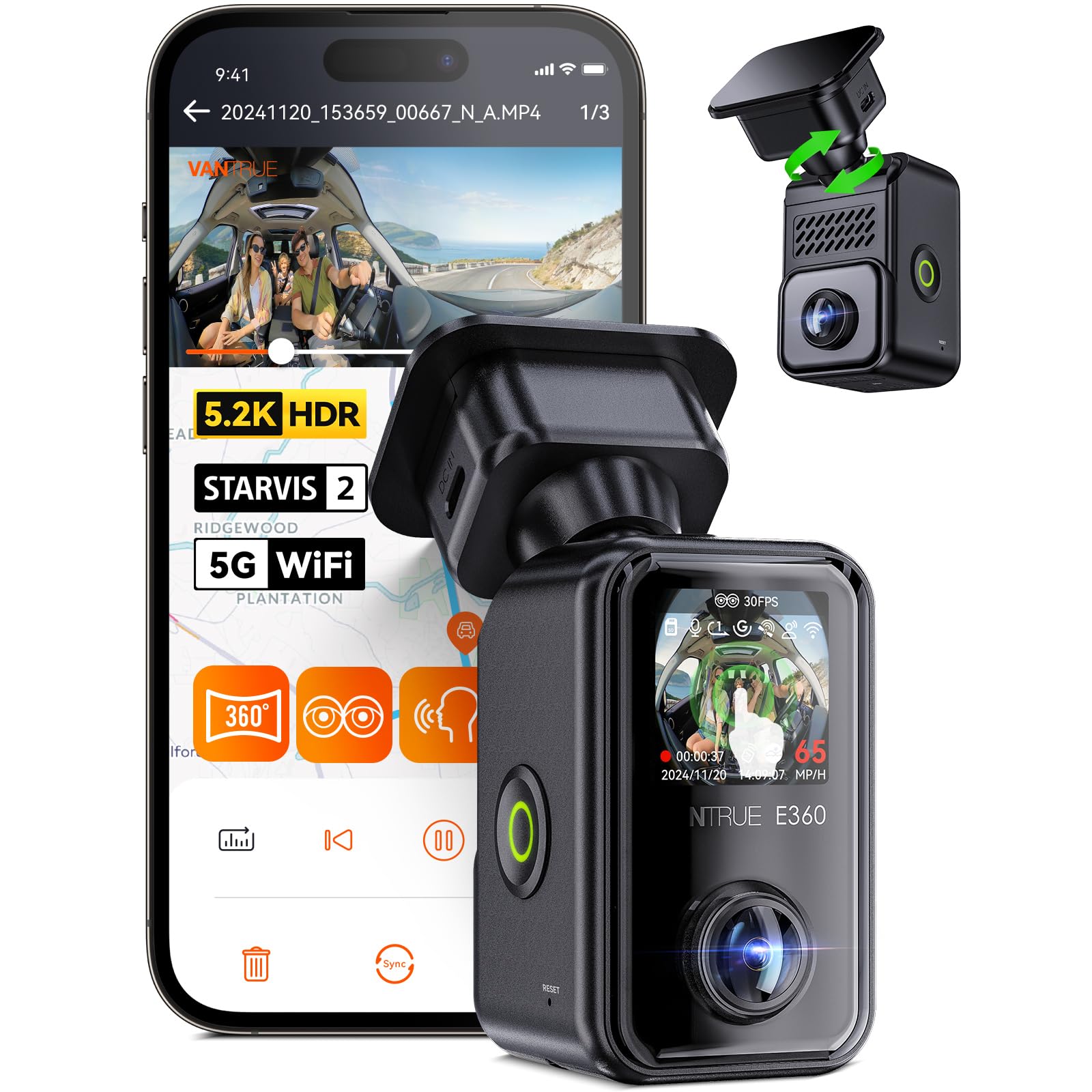 Dash Cam Vantrue E360 5.2k, Vista Panorámica De 360°, Wifi Y Gps De 512 Gb - Venta Internacional. $9,785