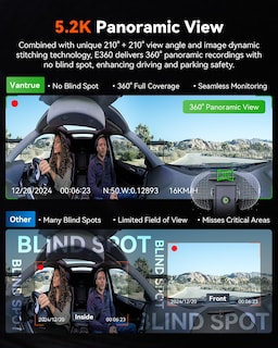 Foto 2 | Dash Cam Vantrue E360 5.2k, Vista Panorámica De 360°, Wifi Y Gps De 512 Gb - Venta Internacional.