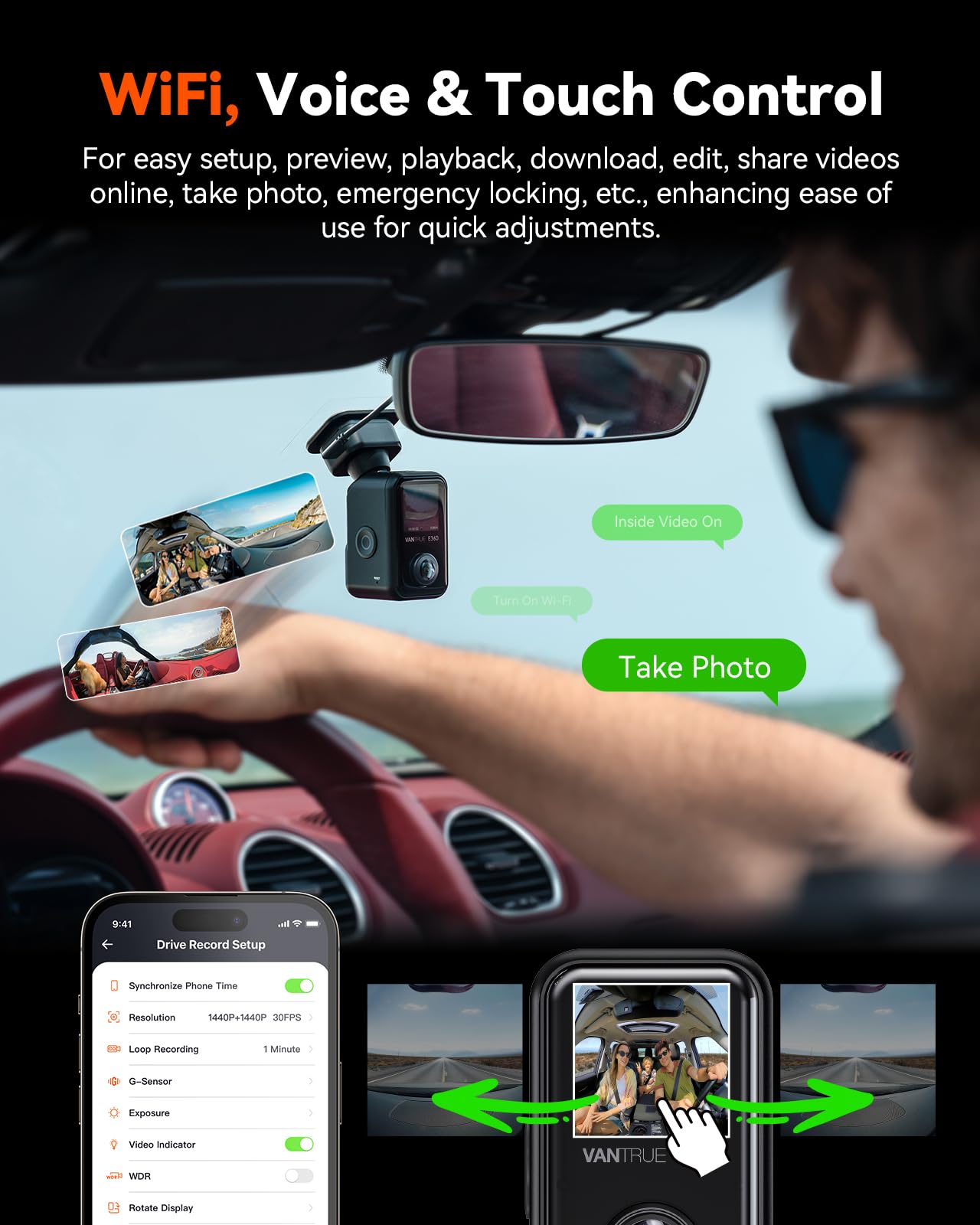 Foto 5 pulgar | Dash Cam Vantrue E360 5.2k, Vista Panorámica De 360°, Wifi Y Gps De 512 Gb - Venta Internacional.