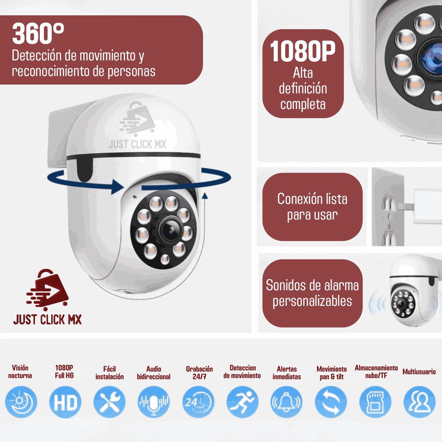 Foto 7 pulgar | Cámara De Seguridad Inalámbrica 1080p Tipo Domo De Pared