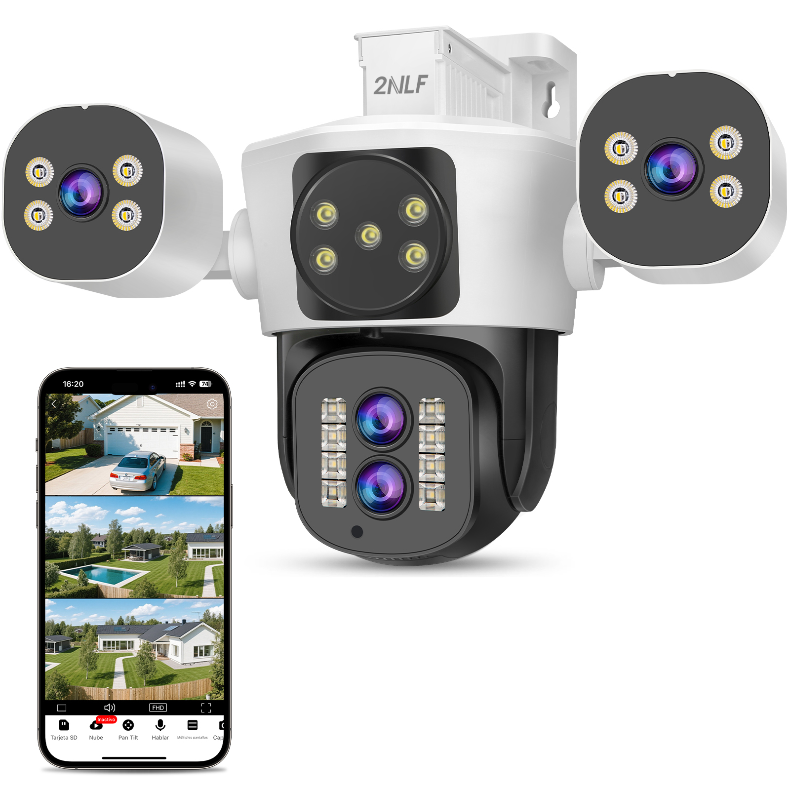 2nlf 20mp Cámara De Seguridad Cuádruple Lente 360° Exterior Blanco