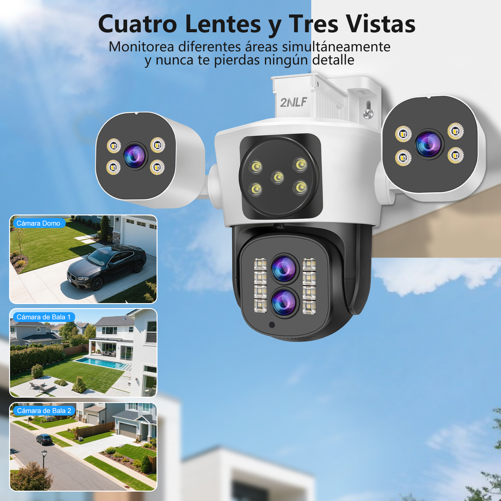 Foto 3 pulgar | 2nlf 20mp Cámara De Seguridad Cuádruple Lente 360° Exterior Blanco