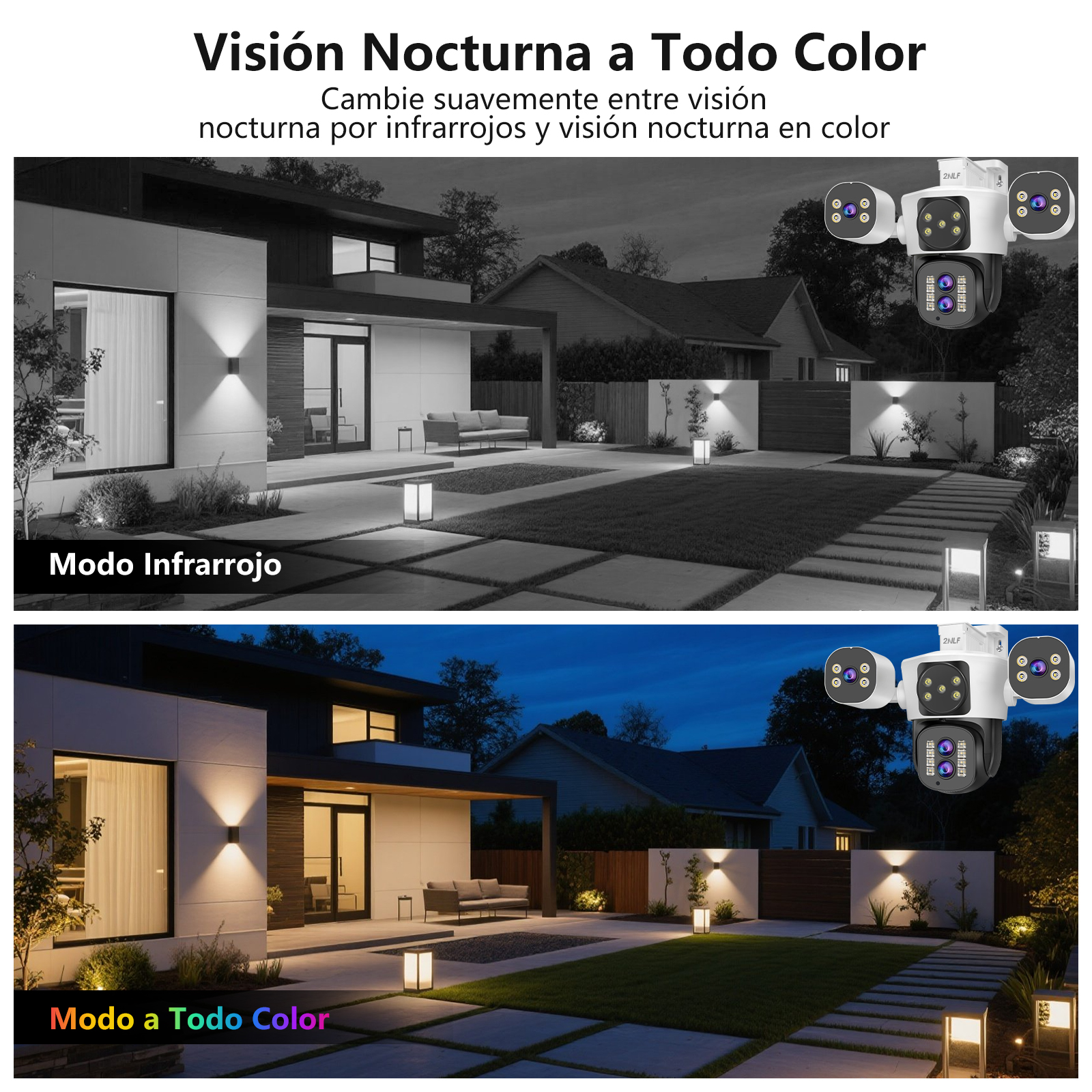Foto 8 pulgar | 2nlf 20mp Cámara De Seguridad Cuádruple Lente 360° Exterior Blanco