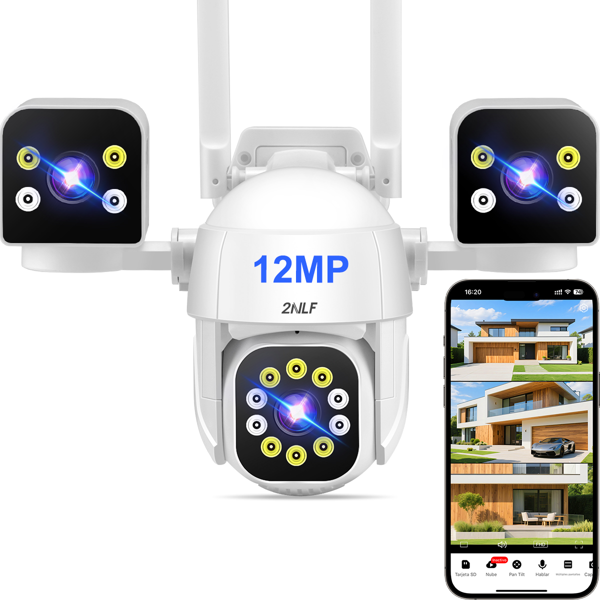 2nlf® 12mp Cámaras De Seguridad Tres Lentes Tres Pantalla Ptz