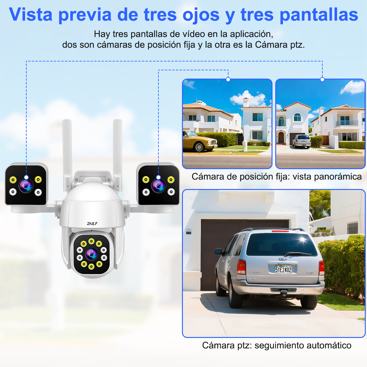 Foto 4 pulgar | 2nlf® 12mp Cámaras De Seguridad Tres Lentes Tres Pantalla Ptz