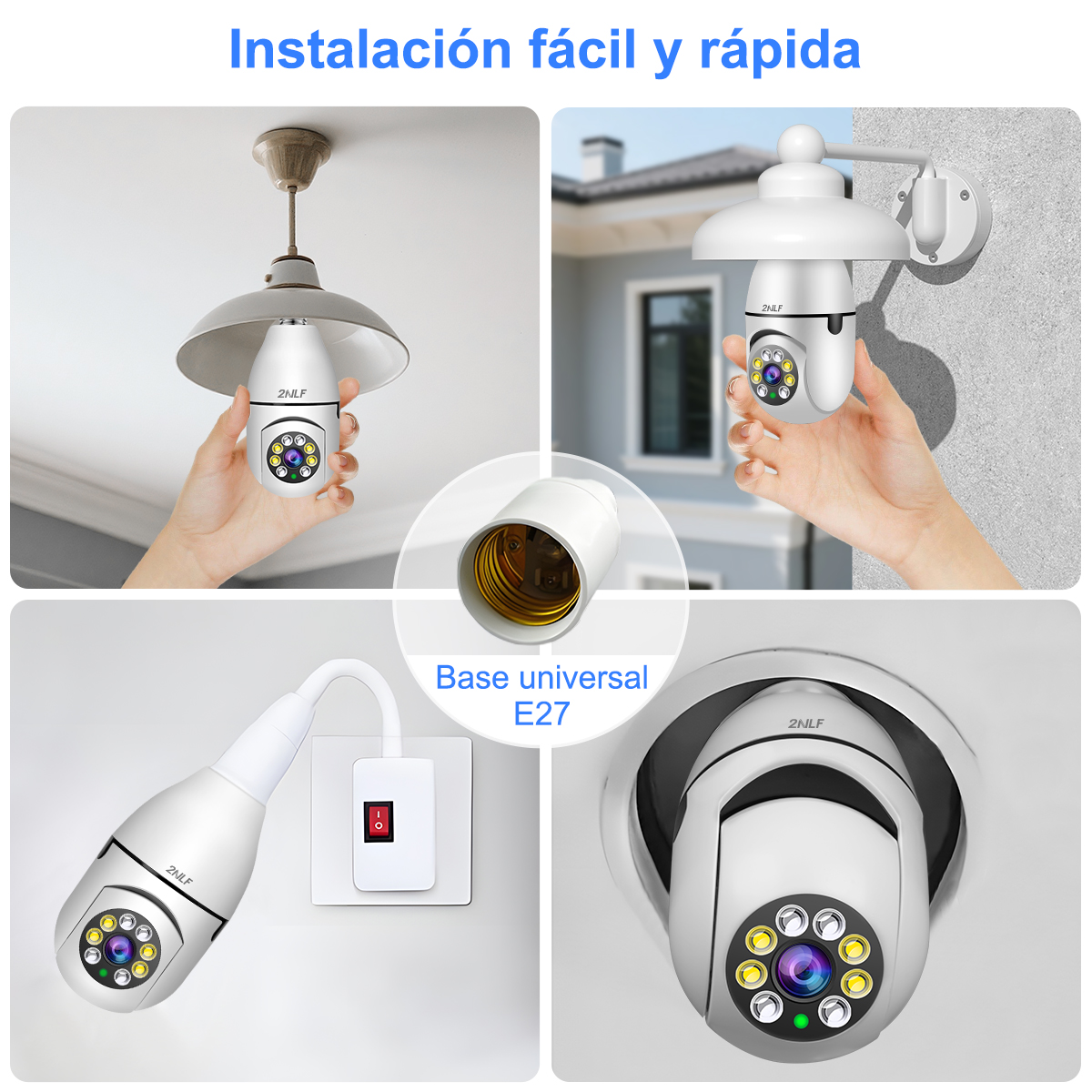 Foto 6 pulgar | 2nlf Cámara De Seguridad De 360° Visión Nocturna Alarma