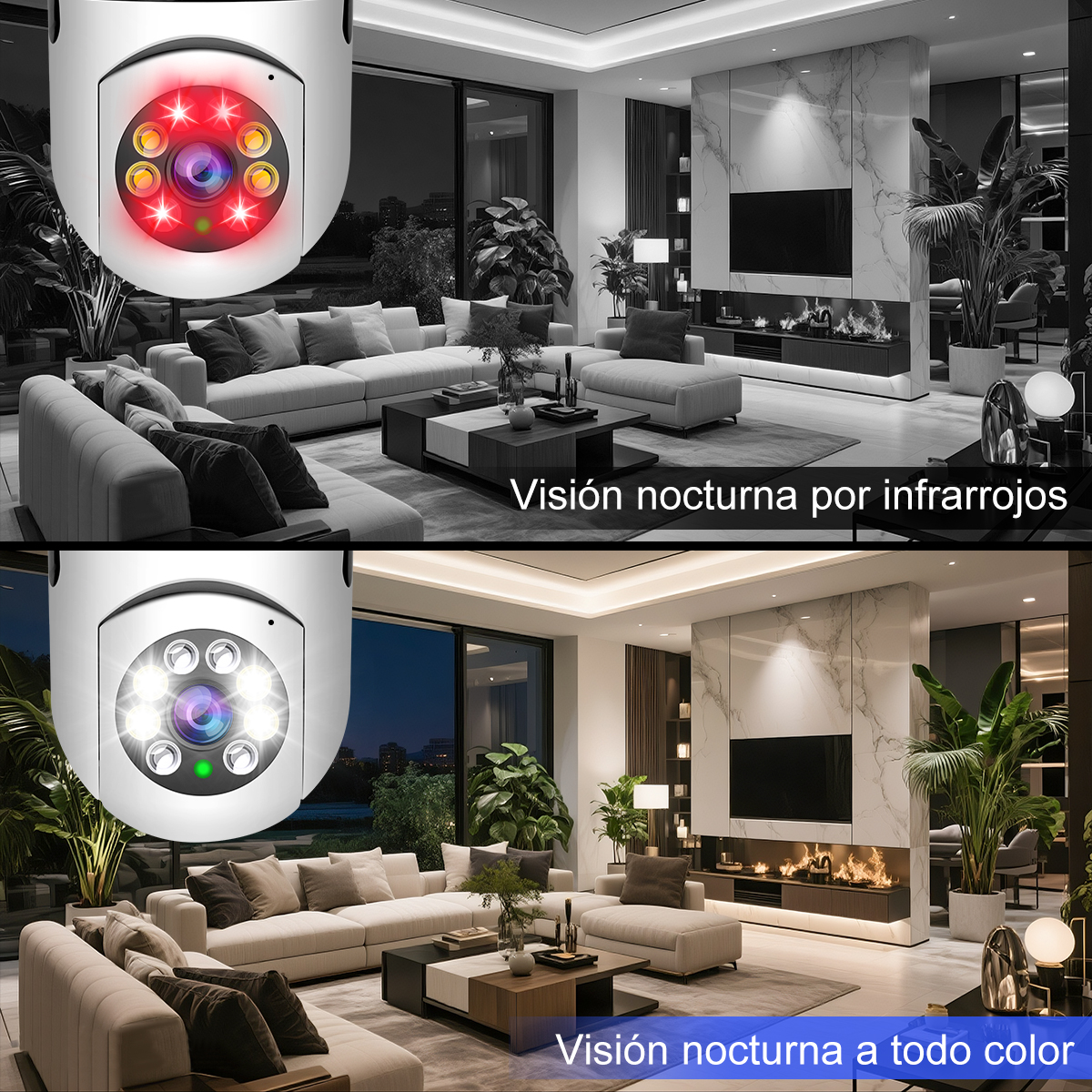 Foto 7 pulgar | 2nlf Cámara De Seguridad De 360° Visión Nocturna Alarma