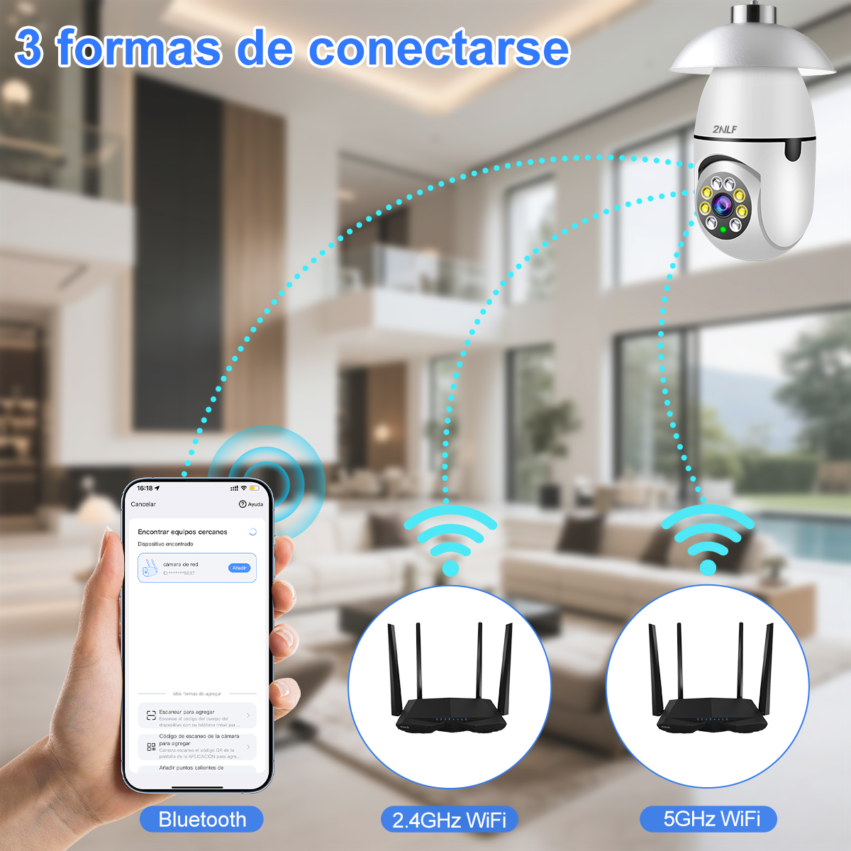 Foto 8 pulgar | 2nlf Cámara De Seguridad De 360° Visión Nocturna Alarma