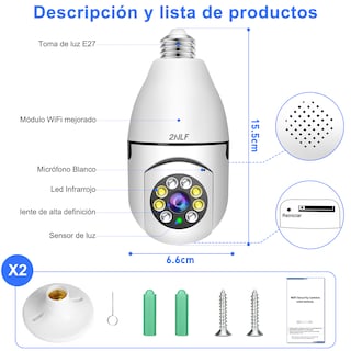 Foto 8 | 2nlf Cámara De Seguridad De 360° Visión Nocturna Alarma