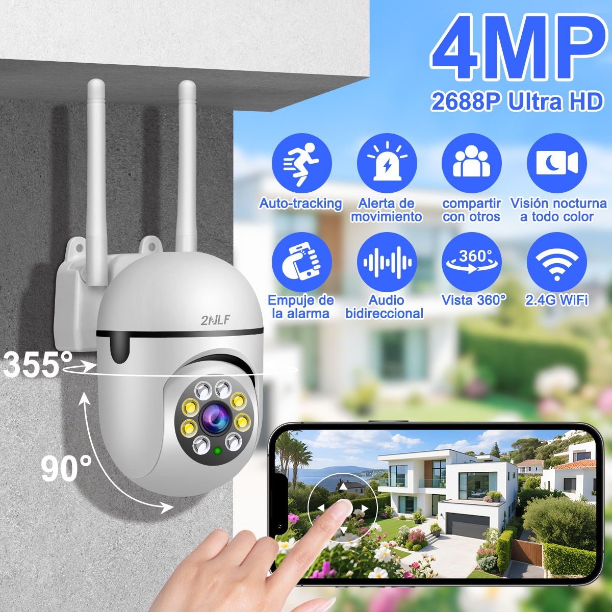 Foto 2 | 2nlf® 4mp 2pcs Cámara De Seguridad Wifi Camara Vigilancia
