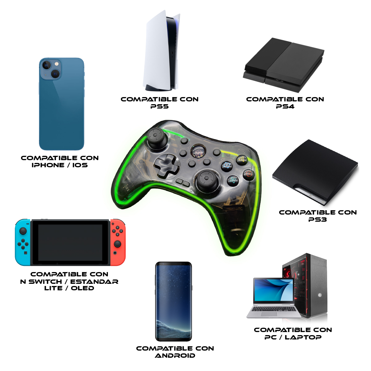 Foto 3 | Control Inalámbrico Virtual Zone RGB Compatible con PS5/ PS4/ PS3/ iPhone/ Nintendo Switch/ Android/ PC