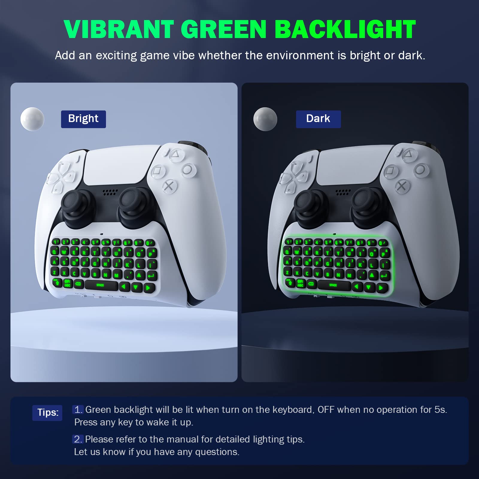 Foto 4 pulgar | Teclado Moko para Controlador Ps5 Bluetooth con Retroiluminación Verde - Venta Internacional