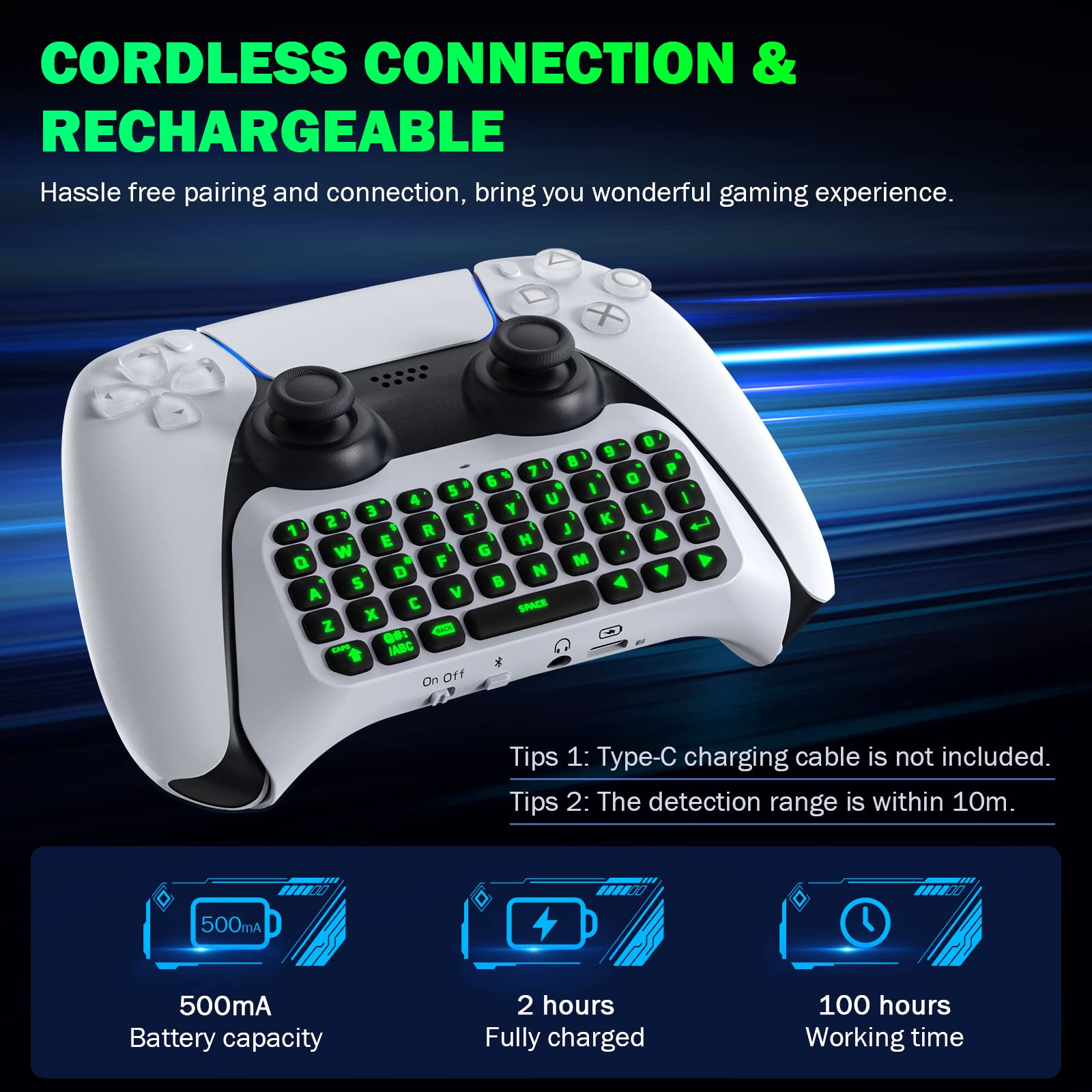Foto 5 pulgar | Teclado Moko para Controlador Ps5 Bluetooth con Retroiluminación Verde - Venta Internacional