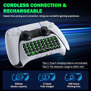 Foto 4 | Teclado Moko para Controlador Ps5 Bluetooth con Retroiluminación Verde - Venta Internacional