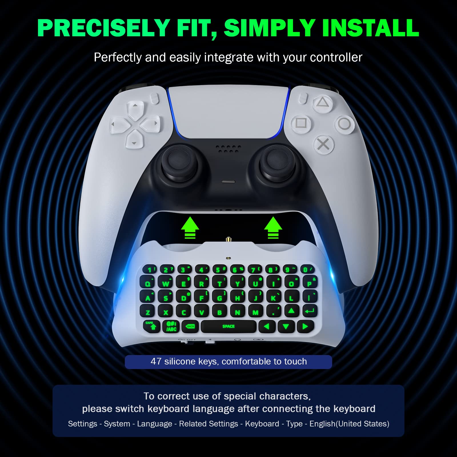 Foto 7 pulgar | Teclado Moko para Controlador Ps5 Bluetooth con Retroiluminación Verde - Venta Internacional