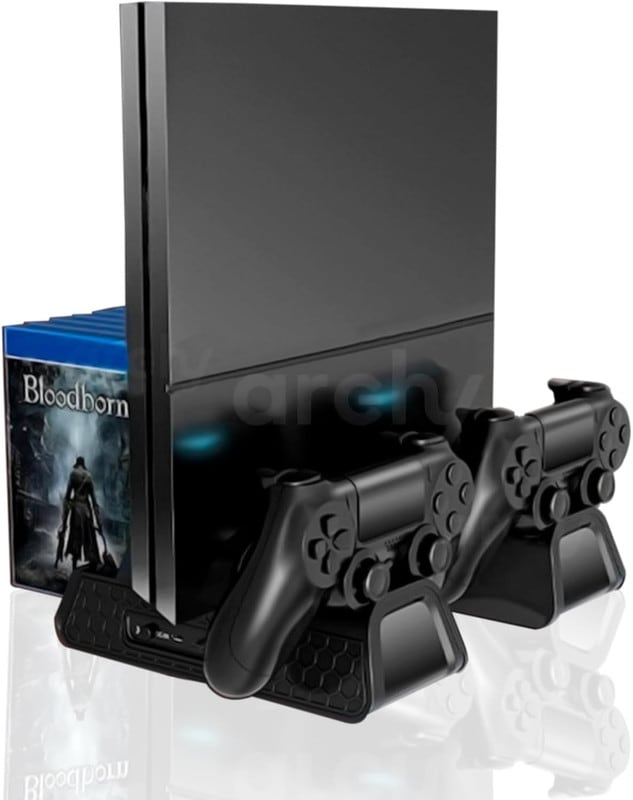 Base Vertical Enfriadora Archy 3 Ventiladores Cargador Doble De Controles Compatible Con Ps4 Regular, Ps4 Slim, Ps4 Pro